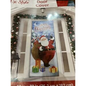 Holiday Style Santa Door Cover 30x72 Outdoor Scene with Gifts, Winter Decor